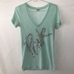 PINK light turquoise V‎ neck Tee S/P